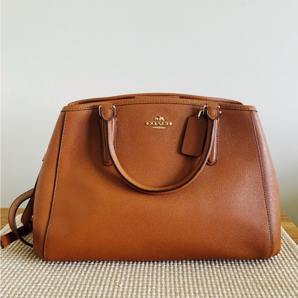 Coach Margot Carryall Crossbody Bag Pebbled Leather Brown Tote Satchel / Strap - Picture 8 of 17